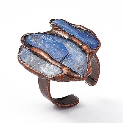 Irregular Natural Kyanite Open Ring, Rack Plating Brass Wide Ring for Women, Cadmium Free & Lead Free, Red Copper