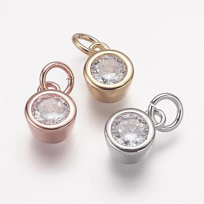 Brass Micro Pave Grade AAA Cubic Zirconia Charms, Lead Free & Nickel Free & Cadmium Free, Flat Round