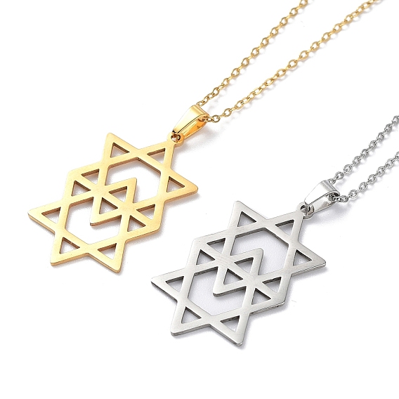 201 Stainless Steel David Star Pendant Necklace with Cable Chains