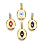 Brass Micro Pave Clear Cubic Zirconia Pendants, with Enamel, Nickel Free, Oval with Evil Eye, Real 18K Gold Plated