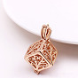 Brass Bead Cage Pendants, for Chime Ball Pendant Necklaces Making, Hollow Rhombus Charm