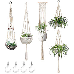 Cotton Macrame Plant Hangers, Boho Style Hanging Planter Baskets, Wall Decorative Flower Pot Holder, with Ceiling Hook
