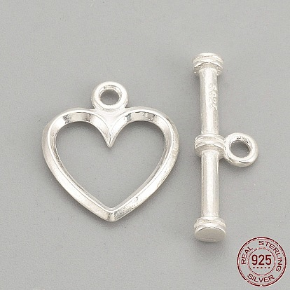 925 Sterling Silver Toggle Clasps, with 925 Stamp, Heart