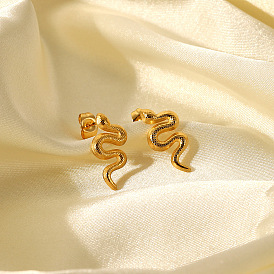 18K Gold Plated Stainless Steel Snake Earrings for Women, Retro Ear Studs