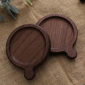 Black Walnut Wood Cup Mats, Round Coaster with Tray & Handle