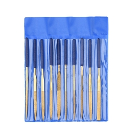 10Pcs Titanium Plated Mini Diamond Needle Files Set with Plastic Handle, for High Precision Sanding Work on Metal, Wood, Jewelry and Plastic Carving