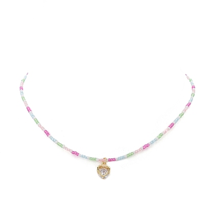 Collier pendentif coeur en alliage de zircone cubique avec chaînes de perles de verre pour femmes