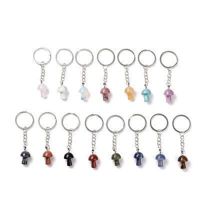 Mushroom Natural & Synthetic Gemstone Keychain, Stone Lucky Pendant Keychain, with Iron Findings
