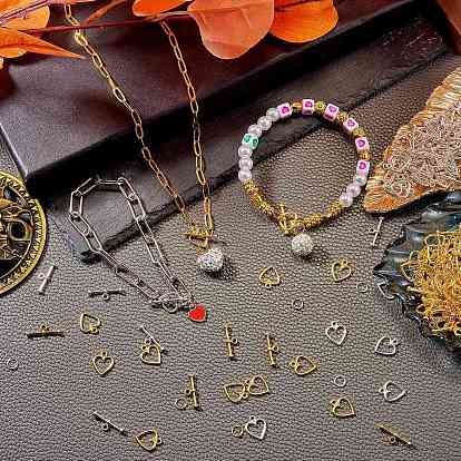 Fabrication de bijoux bricolage, y compris 100 ensembles 2 couleurs fermoirs à bascule en alliage de style tibétain et 200 pcs 2 couleurs anneaux de saut ouverts ron