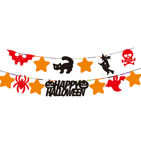 Drapeaux en papier thème halloween, word happy halloween & spider & star bannières suspendues, pour les décorations de fête