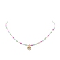 Alloy Cubic Zirconia Heart Pendant Necklace with Glass Seed Beaded Chains for Women