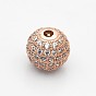 CZ Brass Micro Pave Grade AAA Clear Color Cubic Zirconia Round Beads, Cadmium Free & Nickel Free & Lead Free