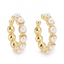 Acrylic Pearl Beaded Cuff Earrings, Rack Plating Brass Jewelry for Women, Cadmium Free & Lead Free