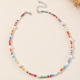 Colorful Rice Bead Necklace with Sweet and Cool Style for Women