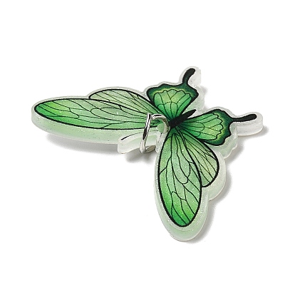 Opaque Acrylic Pendants, with Platinum Iron Jump Ring, Butterfly Charms