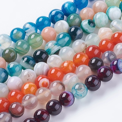 Agate à rayures naturelles / brins de perles d'agate, teint, ronde, Grade a, 8mm, Trou: 1mm, Environ 48 pcs/chapelet, 15.2 pouce