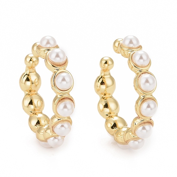 Acrylic Pearl Beaded Cuff Earrings, Rack Plating Brass Jewelry for Women, Cadmium Free & Lead Free