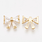 Brass Cubic Zirconia Charms, Bowknot, Clear, Real 18K Gold Plated