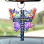 Papillon coloré foi jésus croix acrylique pendentif décoration, pour ornement suspendu de rétroviseur de voiture