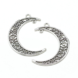 Tibetan Style Alloy 2-Loop Link Pendants, Crescent Moon, Cadmium Free & Lead Free