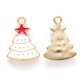 Alloy Enamel Pendants, for Christmas, Christmas Tree with star, Light Gold