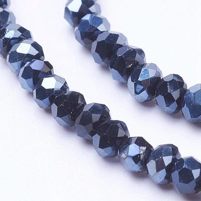 Electroplate Glass Beads Strands, Half Plated, Faceted, Rondelle