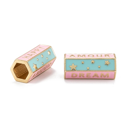 Real 18K Gold Plated Brass Tube Beads, with Enamel, Long-Lasting Plated