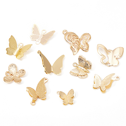 BENECREAT 20Pcs 10 Style Brass Pendants, Nickel Free, Long-Lasting Plated, Butterfly