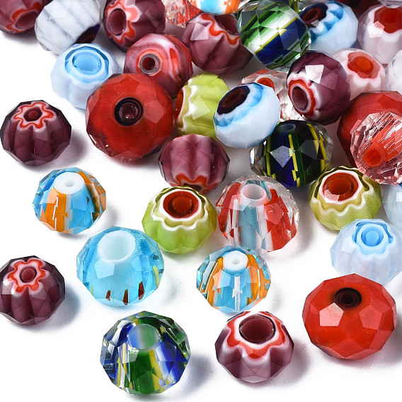 Handmade Millefiori Lampwork Beads, Faceted, Rondelle