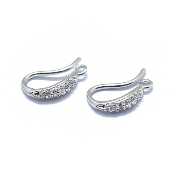 Brass Micro Pave Cubic Zirconia Earring Hooks, with Horizontal Loop