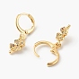 Brass Micro Pave Cubic Zirconia Huggie Hoop Earrings, Clover, Colorful