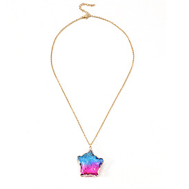 Colorful Crystal Fluorite Pentagram Necklace for Women - Boho Statement Jewelry