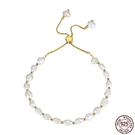 Natural Freshwater Pearls Beaded Bracelets, with Adjustable 925 Sterling Silver Slider Bracelets for Women