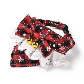 Cloth Pet's Christmas Bowknot Collar, Xmas Kitten Puppy Tartan Pattern Bow Ties, with Side Release Buckle, Brass Bells & Findings