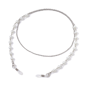 Glass Pearl Beaded Eyeglasses Chains, with 304 Stainless Steel Cable Chains