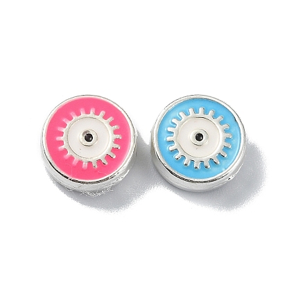 Alloy Enamel Beads, Silver, Flat Round with Evil Eye