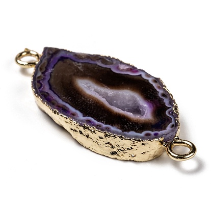 Liens d'agate géode druzy violet naturel, avec les accessoires en laiton de tonalité d'or, pourpre, formes mixtes