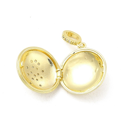 Brass Micro Pave Clear Cubic Zirconia Locket Pendants, Light Gold Tone Flat Round with Human Charms