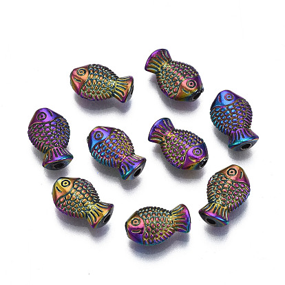 Rack Plating Rainbow Color Alloy Beads, Cadmium Free & Nickel Free & Lead Free, Fish