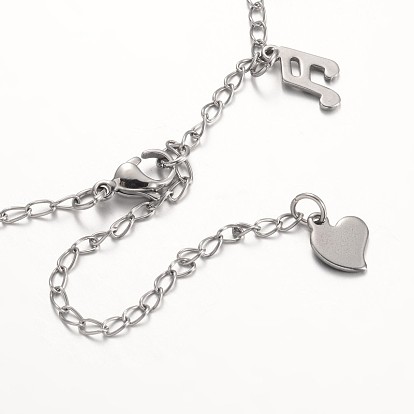 304 Stainless Steel Charms Anklets, with Lobster Claw Clasps, 225mm