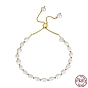 Bracelets de perles d'eau douce naturelles, avec des bracelets coulissants réglables en argent sterling pour femmes