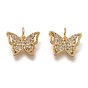 Brass Micro Pave Clear Cubic Zirconia Charms, Cadmium Free & Lead Free, Long-Lasting Plated, Butterfly