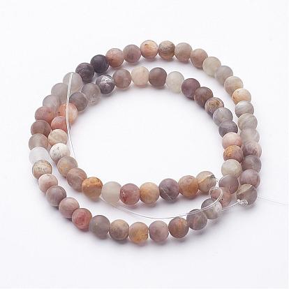 Natural Black Sunstone Bead Strands, Frosted, Round