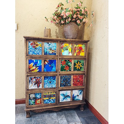 Mosaic Tiles Glass Cabochons, Flat Back Glass Square Cabochon Tiles, for DIY Crafts, Plates, Picture Frames, Flowerpots Supplies