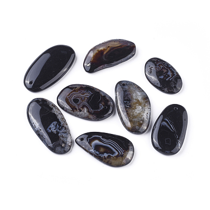Natural Black Agate Pendants, Dyed & Heated, Mixed Shapes