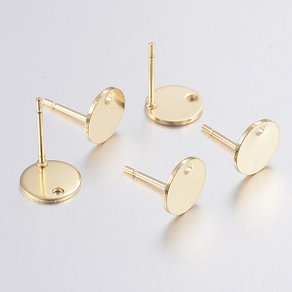 304 Stainless Steel Stud Earring Findings, with Loop, Flat Round