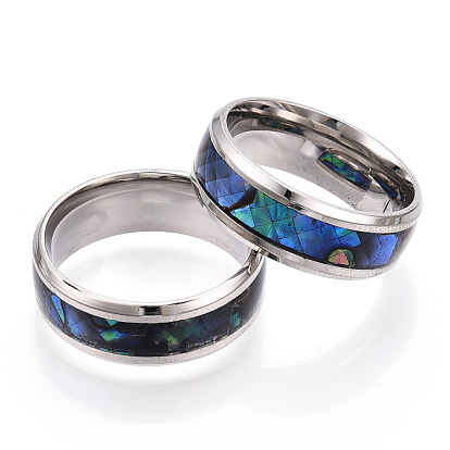 201 Stainless Steel Wide Band Finger Rings, with Shell