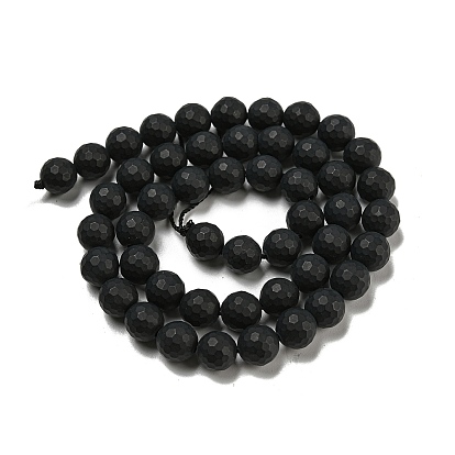 Natural Black Agate Beads Strands, Faceted Round, Dyed & Heated, Frosted