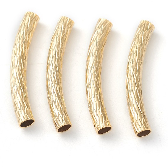 Perlas de tubo de latón, larga duración plateado, cuentas curvas, tubo texturizado