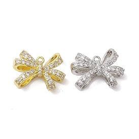 Rack Plating Brass Micro Pave Clear Cubic Zirconia Pendants, Long-Lasting Plated, Lead Free & Cadmium Free, Bowknot